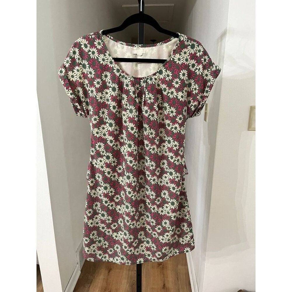 EUC Tulle Floral Print Dress Short Sleeve Polyester & Spandex Women's